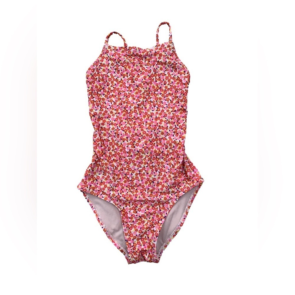 Tea Collection Size 10 Cross Back One Piece Pink and Orange Floral Swimsuit